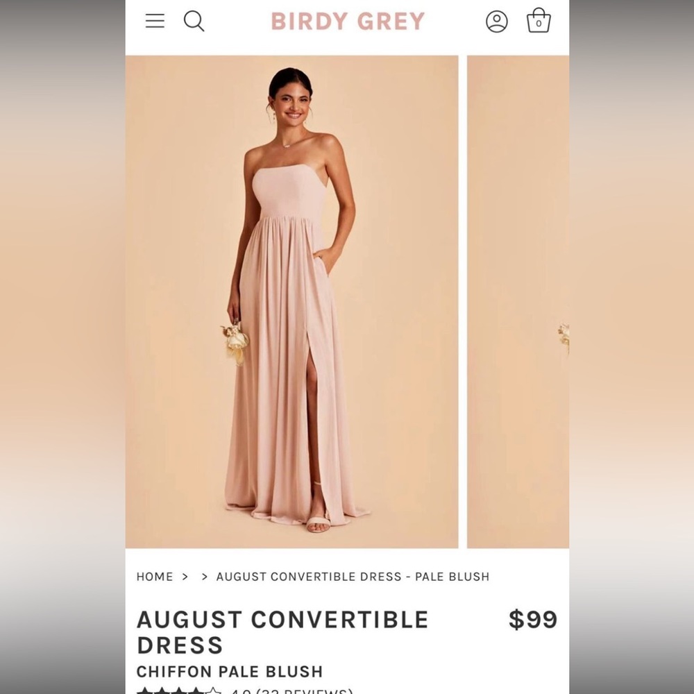 Pale blush strapless bridesmaid dress